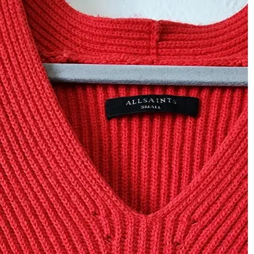 All Saints Clea V-neck Long Sleeve Oversized Jumper Sweater Red Small