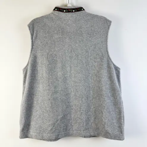 Susan Graver QVC Polar Fleece Vest Grey Floral Medium Trim Cozy Soft NWT New