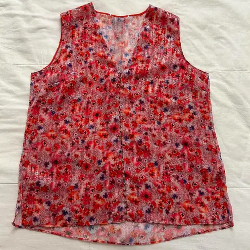 Vintage Red and pink shimmer floral blouse with little gold beads at the front Size M