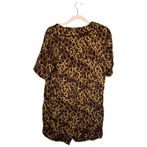 Anthropologie BY  Leopard Print Romper Size Medium Short Sleeve Satiny Playsuit