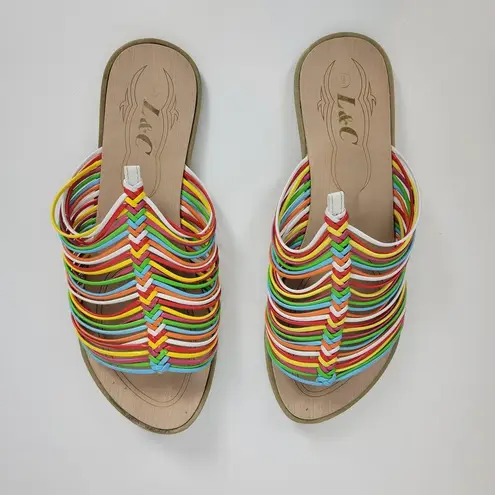 L&C Women's Slipper 6 Brown Multicolor Leather Band Strap Slip