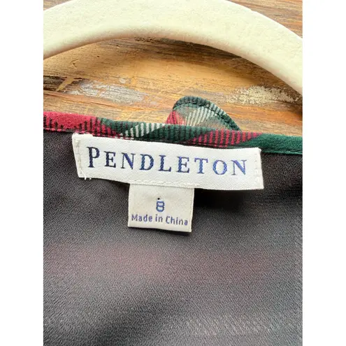 Pendleton A6 Silk Plaid Ruffle Front Long Sleeve Blouse Top Size 8 Red Green