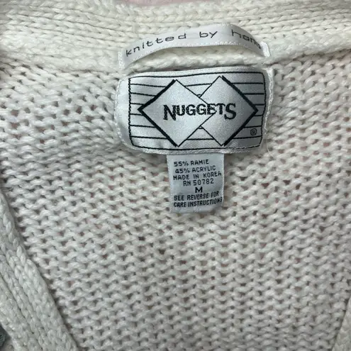 Vintage Nuggets Hand Knit Cardigan Made in Korea 80s Chunky Cream Sweater Sz M White Size M
