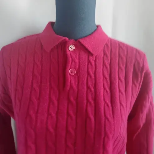 Charter Club Lambswool Viva Magenta Collar Cable Knit Sweater