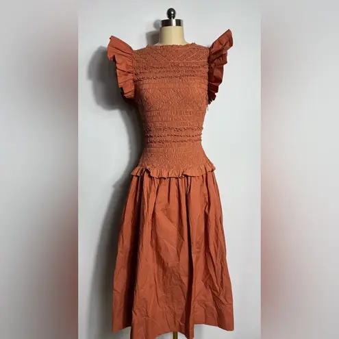 Ulla Johnson NWT Madeline Ruffled
Smocked Midi Dress in Clay Sz 2 $595