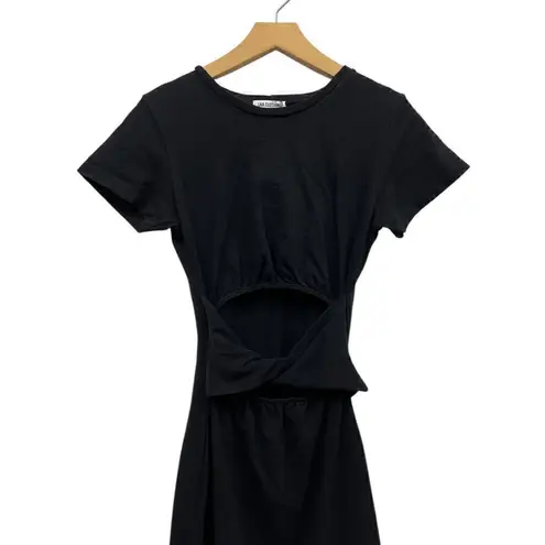 LNA Frankie Fitted T-shirt Dress with Front Twist/cutout in Black size XS NWT