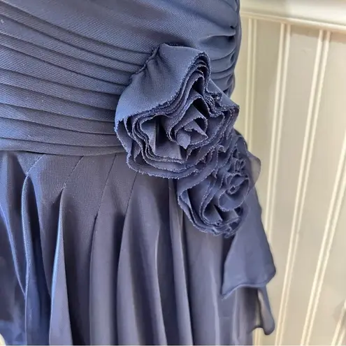 Camille La Vie Evening Gown Navy Draped w/ Fabric Flowers Size 14