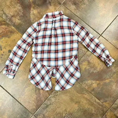 Olive & Oak Plaid Button Down Zipper Shoulder Split Tail Blouse Small - Image 11