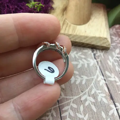 Sterling Silver Two Tone Rose Gold Plated Classic Twisted Clear CZ Ring Size 6 Silver