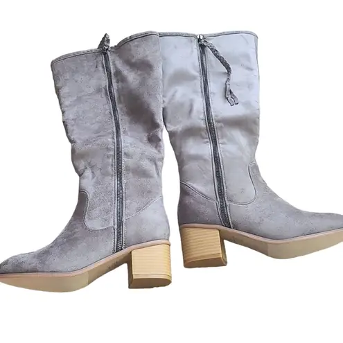 Journee Collection Sanora Women’s Mid-Calf Boots Size 6.5 Gray Faux Suede