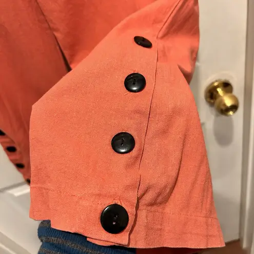 Flynn Skye Womens Tami Straight Leg Button Pants Orange Large Beach Linen Blend