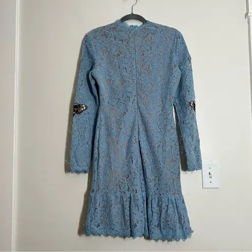 Ave Rara Blue Lace Overlay Butterfly Patch Long Sleeve Mini Dress Size M