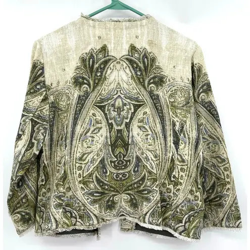 Chico's Chico´s Size 1 Medium Lightweight‎ Jacket Beige Paisley Design 100% Cotton Gems