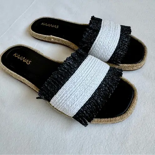 Kaanas Jaya Two Tone Raffia Espadrille Sandal Black White