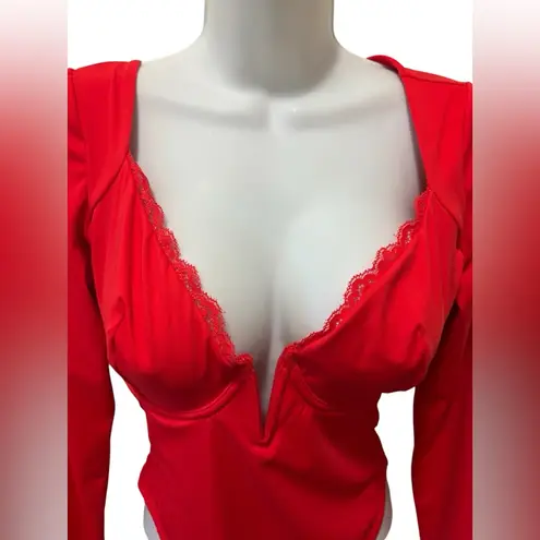 Popilush Shapewear Long Sleeve Lace Trim V