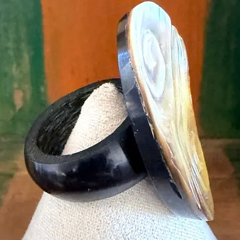 Artisan Carved Mother of Pearl & Black Horn Statement Ring
