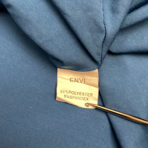 ENVI Blue Silky Elastic Drawstring Waist Long Sleeve Midi Dress Size Small