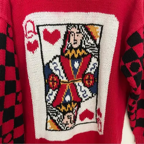 Vintage Signature by Northern Isles Game Queen of Hearts Cardigan Sweater XL Red