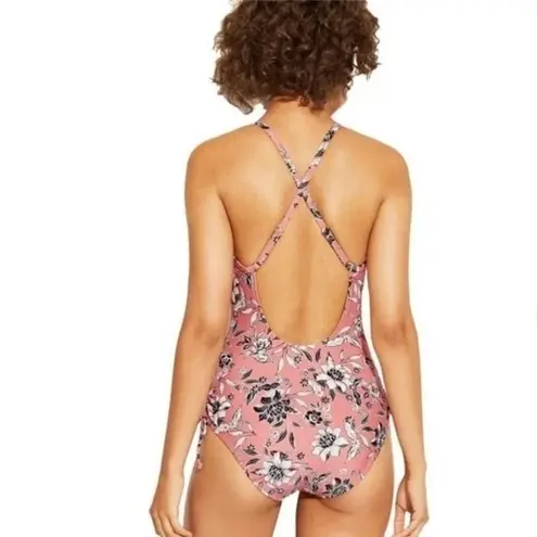 Kona Sol Floral One Piece Swimsuit Criss Cross Back Ruched Sides Womens XL