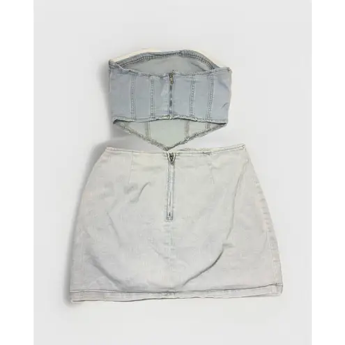 Y2K Denim Set Of Crop Top & Mini Skirt Blue Size M/8 Stretch Boho Westerncore