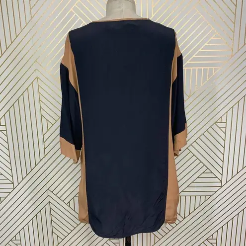 ALC Frank ALC A.L.C Jill Blouse Top Shirt Keyhole Silk Colorblock Black Tan Size US XS