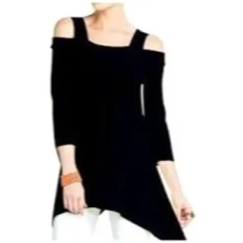 Clara Sun Woo Black Cold Shoulder Long Sleeve Asymmetric Hem Tunic Top XS