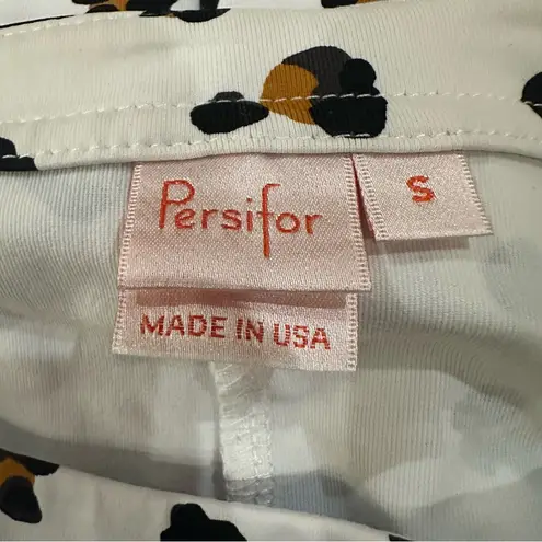 Persifor Carter Dress Small White Black Leopard Print Short Sleeve Pockets Retro