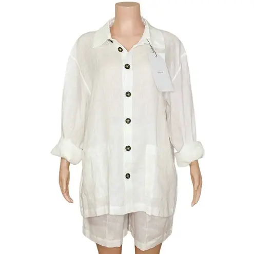 Sleeper Linen Pajama Set With Shorts, White, XS/S