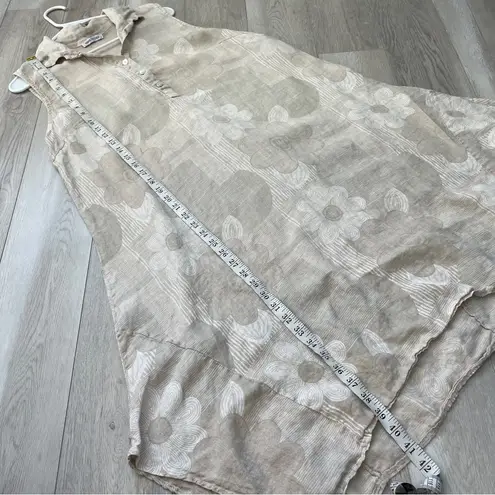 Lagenlook Linen Dress floral flowy shift midi womens Beige (large) boho natural Tan