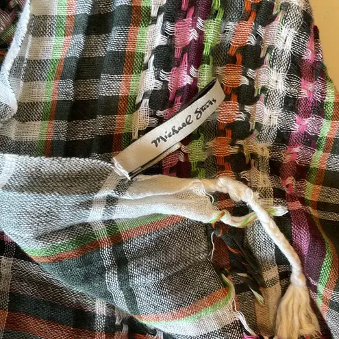 Michael Stars Square multicolored plaid cotton scarf with fringe