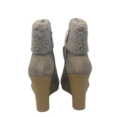 Ralph Lauren NEW LAUREN  Steph Shearling-Cuff Wedge Booties Taupe Size 6.5