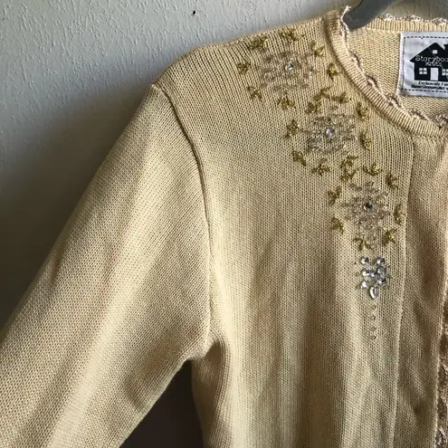 Storybook Knits Holiday Sweater Beaded Sequins Reindeer Cardigan S NWT Christmas