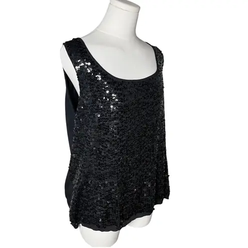 Newport News Jeanology Black Sequin Silk Blend Tank Top Women 3X Party Glam