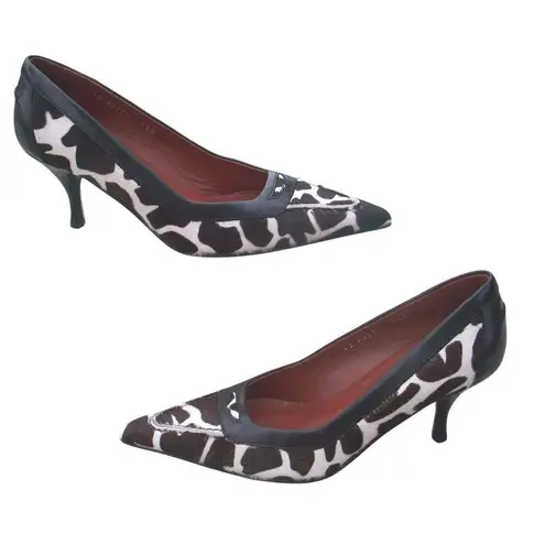 Donald Pliner Black White Leather Giraffe Hair Calf Pump Shoe New $350 NIB Size 5.5