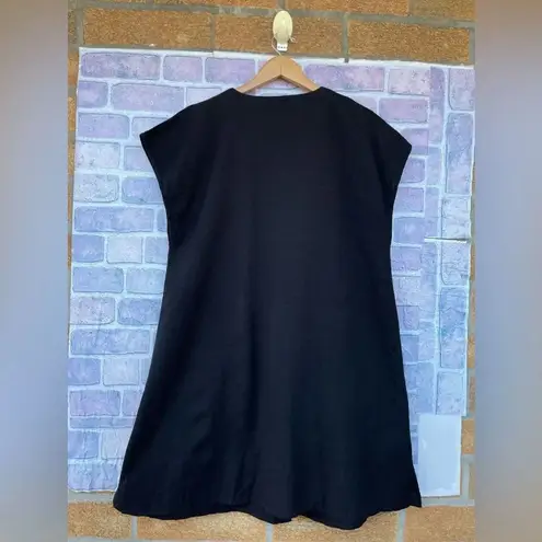 GUDRUN SJODEN Dress Organic Cotton Button Front Pockets Lagenlook dress medium Black