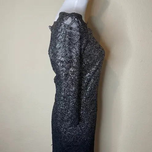 Marina Black Silver Sparkle Scallop Neckline Lace Midi Dress Event Occasion 8