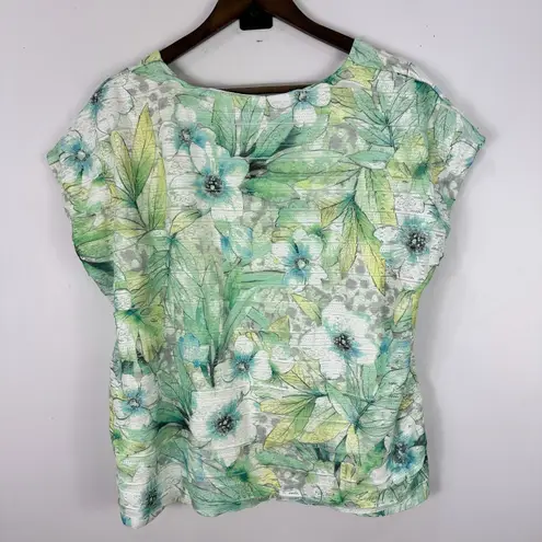 Alfred Dunner Top Womens XL Green Blue Floral Print Garden Party Cottage Fairy