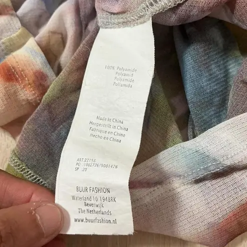 Yest Women's Abstract Floral Print Sheer Long Sleeve Ruffle Neck Button Up Top Size L