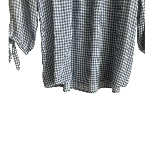 Fred David Women Top XL Blue Gingham 3/4 Sleeve Flowy Casual Preppy Coastal