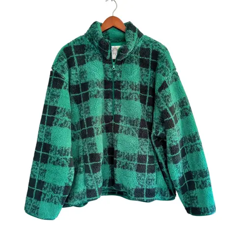 Aerie OFFLINE Green Black Plaid Quarter Zip Fleece Pullover XXL/TTG