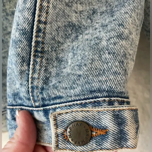 Rare vintage NAF NAF color block cropped denim jacket, yellow, green, purple; 1 Blue Size undefined