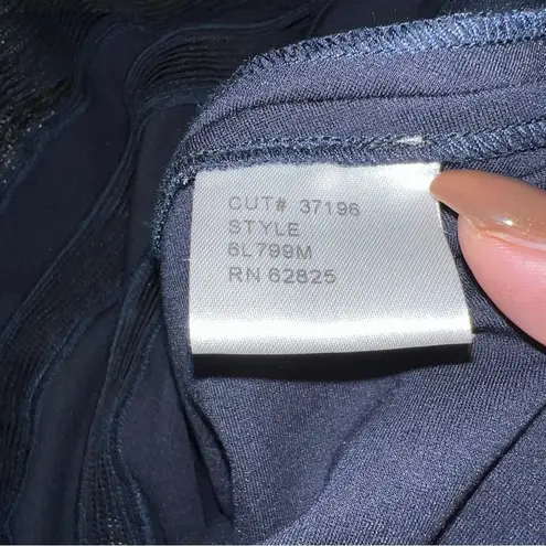 Tadashi Shoji Navy Blue Lace And Crochet Collage Illusion Dress