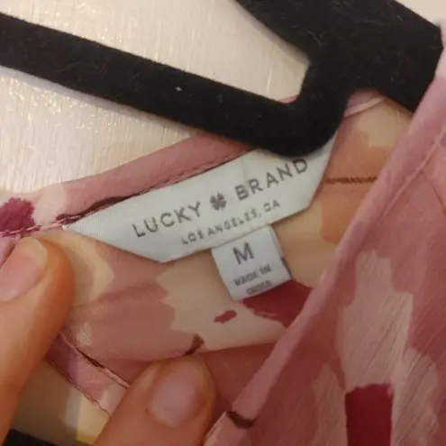 Lucky Brand  Size Medium M Sheer Pink Floral Flower Blouse Top Summer