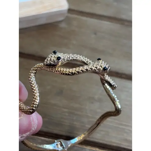 Gold Tone Snake Bangle Bracelet With Black Accents