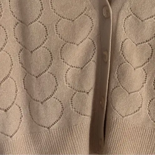 Filoro Pointelle Heart 2 Ply 100% Cashmere Cardigan Honey Size Small Swe… Tan
