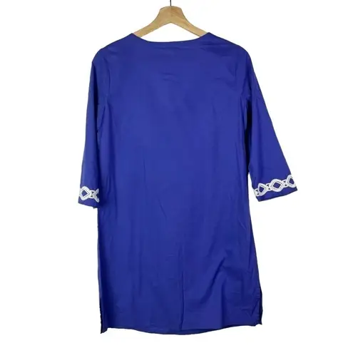 Soma Royal Blue & White Embroidered Long Sleeve Tunic Swim Cover Up XS