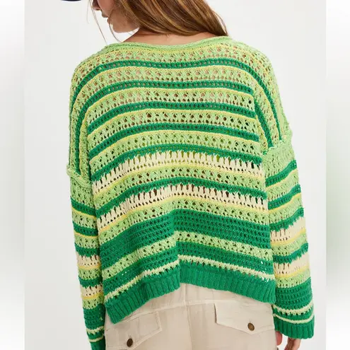 Free People NWT  Madelyn Pullover in Enchanted Lime Combo