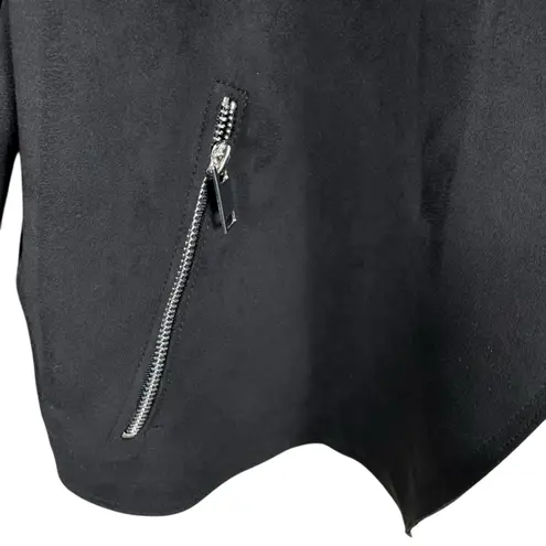 Tahari NWT Black Faux Suede Cropped Collared Stretch Open Moto Jacket Size XL