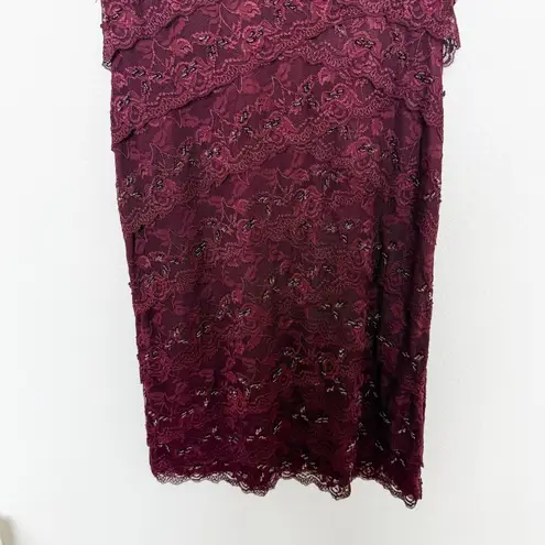 Y2K Cache Dress Size 8 Burgundy Lace Beaded Midi Cocktail Party Glam Romantic Red