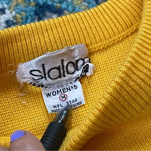 Vintage 70s Slalom Bright Gold And Blue Chevon Crew Neck Sweater Size S/M